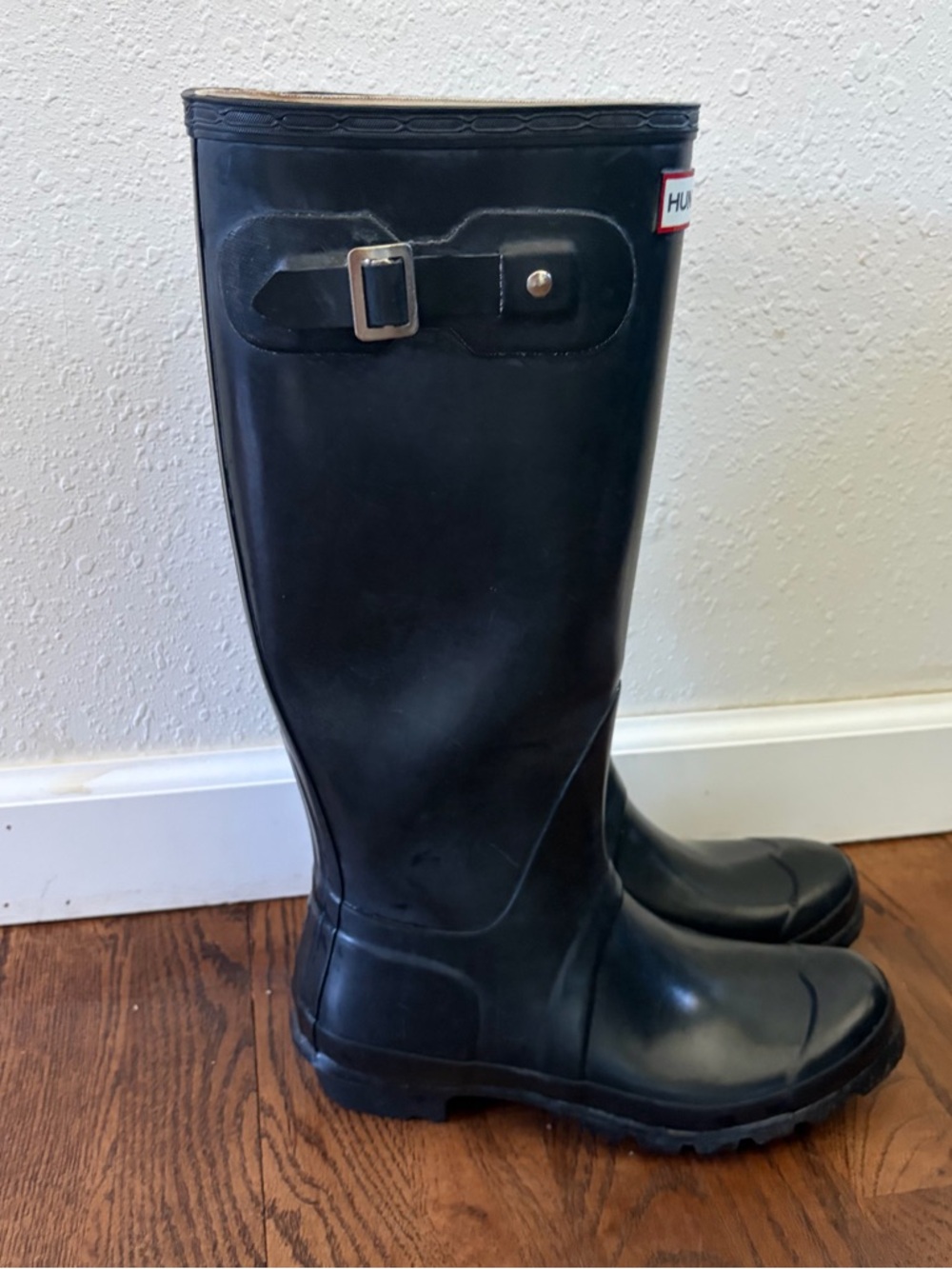 Hunter Black Gloss Tall Rain Boots with Side Buckle - Picture 2 of 9